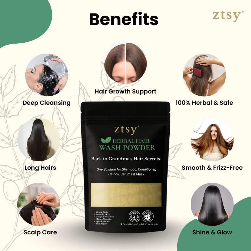 All-in-1 Herbal Hair Wash Powder Lifetime replacement of (Shampoo, Conditioner, Oil, Hair Serums & Hair Mask)