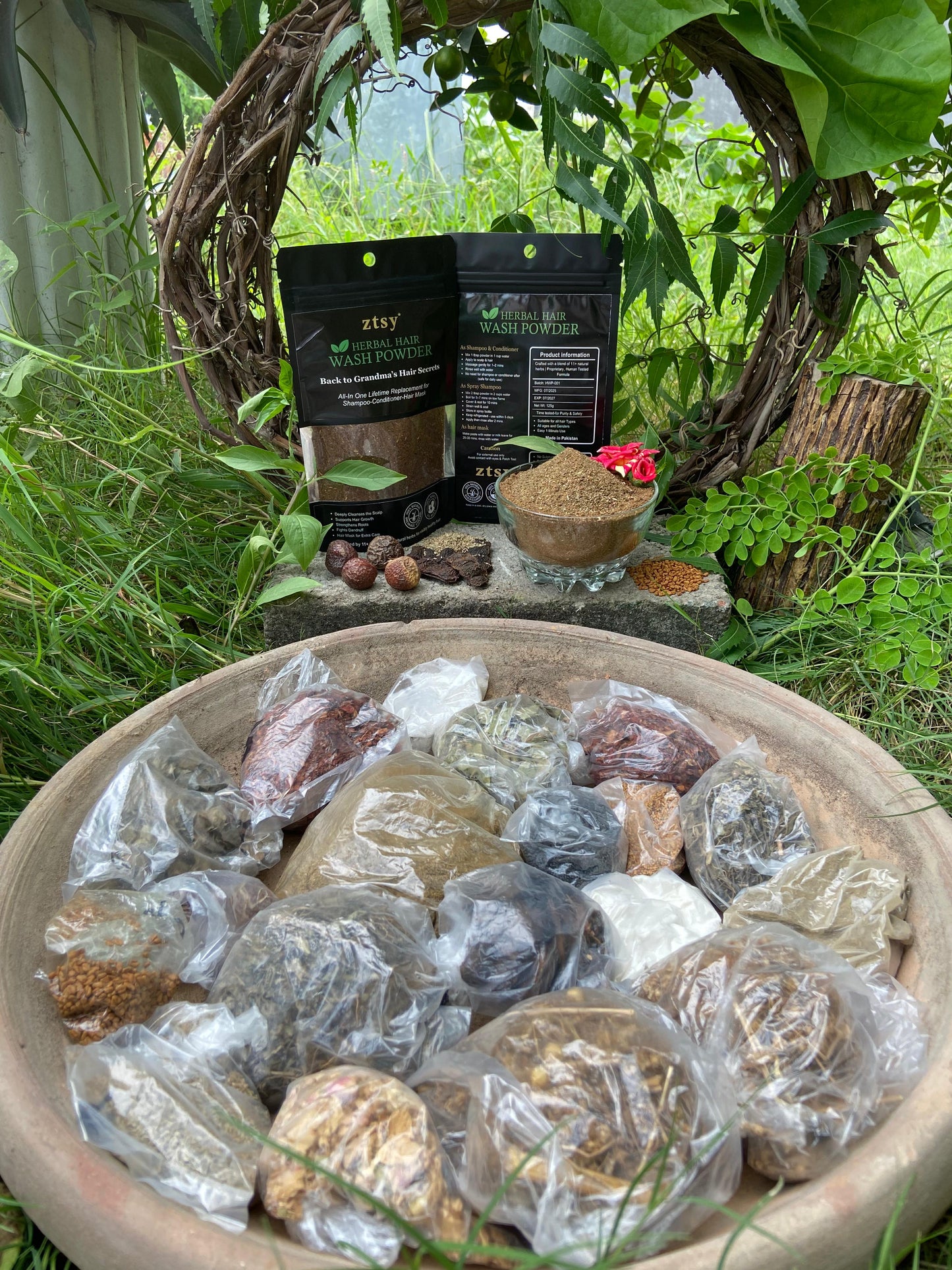 All-in-1 Herbal Hair Wash Powder Lifetime replacement of (Shampoo, Conditioner, Oil, Serums & Hair Mask) limited stock