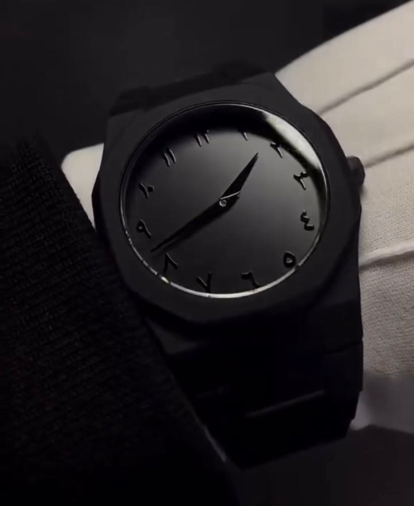 Arabic Aura Watch – Black | Waterproof, Scratch-Proof, Premium Gift Box Included