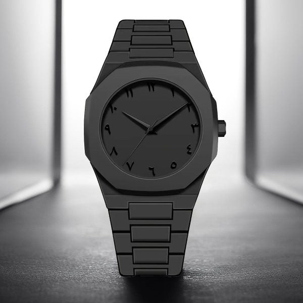 Arabic Aura Watch – Black | Waterproof, Scratch-Proof, Premium Gift Box Included